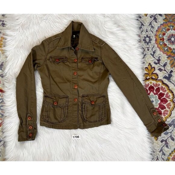 Element Military Shirt Shacket Women's XS Green Solid Long Pockets Twill Safari - Picture 7 of 10